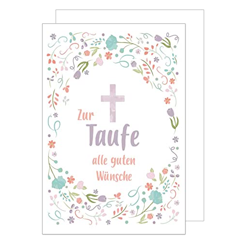 Edition Seidel Premium Glückwunschkarte zur Taufe mit Umschlag. Taufkarte Grusskarte Blüten herzlichen Glückwunsch Junge Mädchen (ET167 SW022) von Edition Seidel