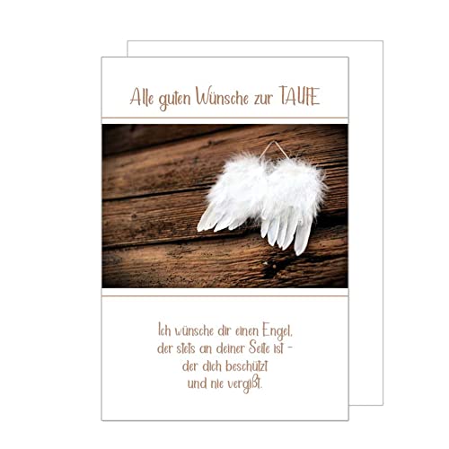 Edition Seidel Premium Glückwunschkarte zur Taufe mit Umschlag. Taufkarte mit Spruch Grusskarte alle guten Wünsche Engel Flügel Feder Taufkind (ET166 SW023) von Edition Seidel