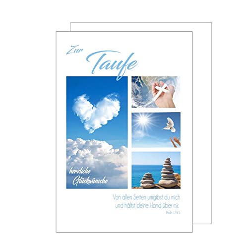 Edition Seidel Premium Glückwunschkarte zur Taufe mit Umschlag. Taufkarte mit Spruch Grusskarte herzliche Glückwünsche Kreuz Taube Herz Steine (ET162 SW023) von Edition Seidel