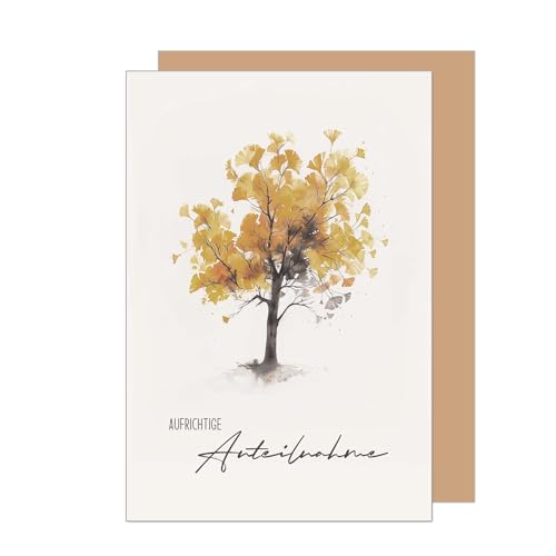 Edition Seidel Premium Trauerkarte mit Umschlag. Beileidskarte Trauer Karte Aufrichtige Anteilnahme Abschied letzter Gruß Mitgefühl Baum Blätter Aquarell (T1178 SW024) von Edition Seidel