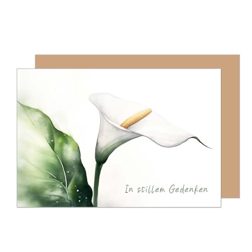 Edition Seidel Premium Trauerkarte mit Umschlag. Beileidskarte Trauer Karte In stillem Gedanken Teilnahme Mitgefühl Blume Calla (T1154 SW024) von Edition Seidel