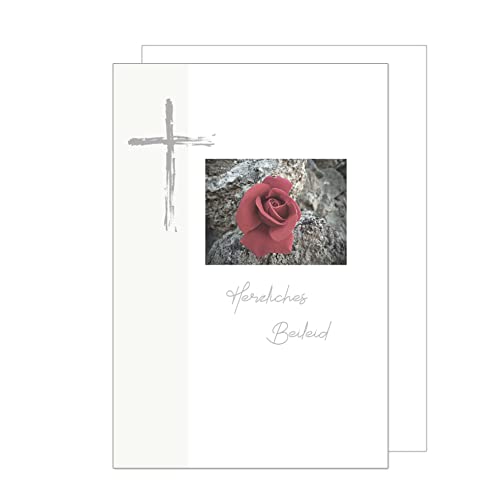 Edition Seidel Premium Trauerkarte mit Umschlag. Beileidskarte Trauer Karte Kreuz Rose Abschied Teilnahme Mitgefühl (T1082 SW023) von Edition Seidel