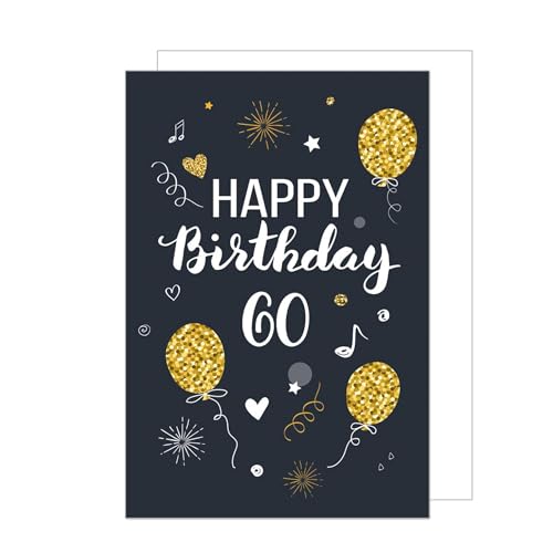 Edition Seidel Premium XXL Maxi Glückwunschkarte zum 60. Geburtstag mit Umschlag Format DIN A4. Geburtstagskarte Grußkarte Karte Billet Happy Birthday Mann Frau schwarz gold (A4-GZ346-60) von Edition Seidel