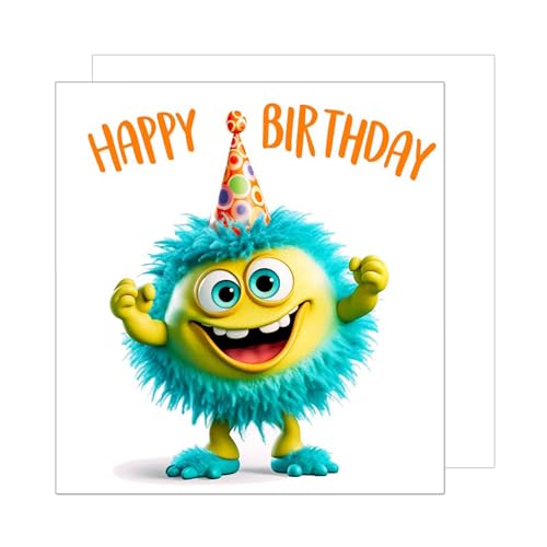 Edition Seidel Premium quadratische Geburtstagskarte mit Umschlag. Glückwunschkarte Happy Birthday Billet Karte Mann Frau Kind Lustiger Bunter Monster Humor (GQ191 SW024) von Edition Seidel