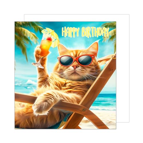 Edition Seidel Premium quadratische Geburtstagskarte mit Umschlag. Glückwunschkarte Happy Birthday Billet Tier Karte Mann Frau Coole Katze Humor Lustig Party (GQ147 SW024) von Edition Seidel