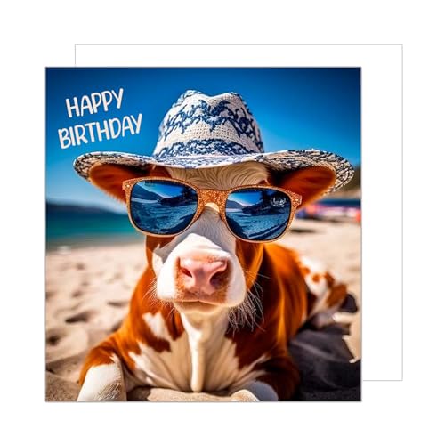 Edition Seidel Premium quadratische Geburtstagskarte mit Umschlag. Glückwunschkarte Happy Birthday Billet Tier Karte Mann Frau Coole Kuh Humor Lustig (GQ167 SW024) von Edition Seidel