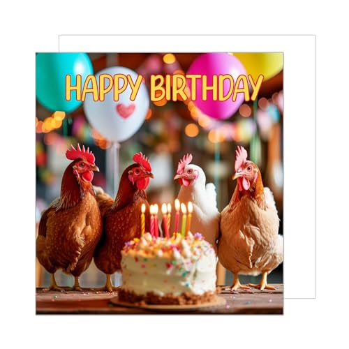 Edition Seidel Premium quadratische Geburtstagskarte mit Umschlag. Glückwunschkarte Happy Birthday Billet Tier Karte Mann Frau Kinder Hühner Torte Feier Humor Lustig (GQ210 SW024) von Edition Seidel