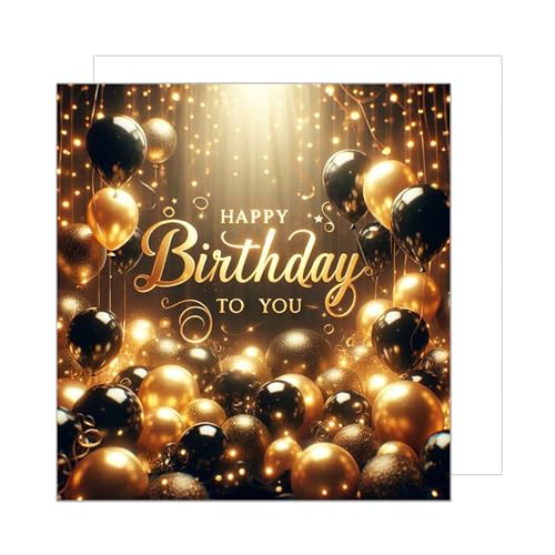 Edition Seidel Premium quadratische Geburtstagskarte mit Umschlag. Glückwunschkarte Happy Birthday to you Billet Mann Frau schwarz gold Luftballons Party (GQ215 SW024) von Edition Seidel