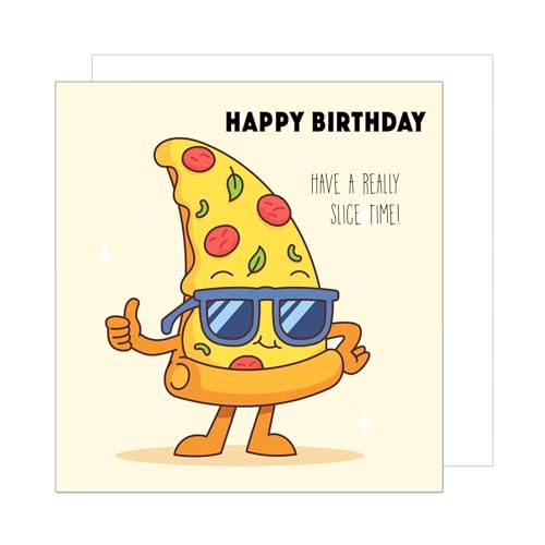 Edition Seidel Premium quadratische Geburtstagskarte mit Umschlag. Glückwunschkarte mit Spruch Happy Birthday have a really slice time Billet Karte für Mann Frau Freundin Pizza (GQ230 SW024) von Edition Seidel