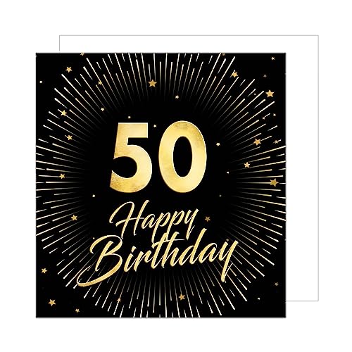 Edition Seidel Premium quadratische Glückwunschkarte zum 50. Geburtstag mit Umschlag. Geburtstagskarte Happy Birthday Karte Geburtstag Mann Frau Sterne Schwarz Gold (GZQ102-50) von Edition Seidel