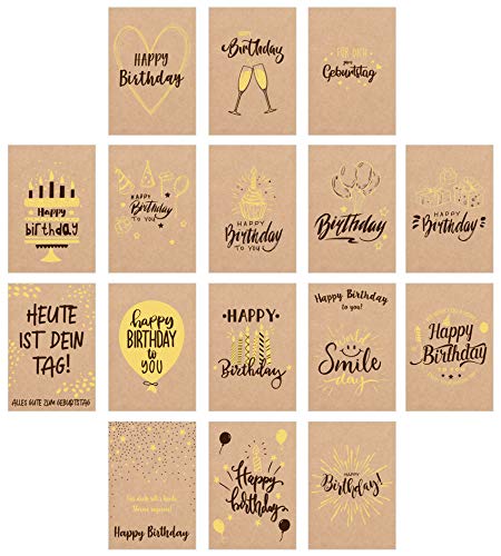 Edition Seidel Set 16 exklusive Premium Geburtstagskarten mit Briefumschlag gedruckt auf Kraftpapier. Glückwunschkarte Grusskarte Geburtstag Geburtstagskarte Mann Frau Billet von Edition Seidel