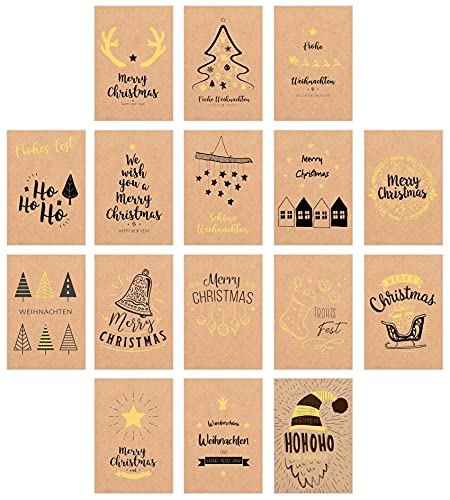 Edition Seidel Set 16 exklusive Premium Weihnachtskarten mit Briefumschlag gedruckt auf Kraftpapier (mit Goldprägung). Glückwunschkarte Weihnachten Karte Christmas Postkarte Weihnachtskarte von Edition Seidel