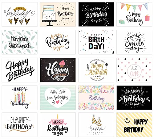 Edition Seidel Set 20 Geburtstagskarten Postkarten Glückwunschkarte Grusskarte Geburtstag Geburtstagskarte Mann Frau Karten Happy Birthday Billet Sprüche (SW02) (Set 3) von Edition Seidel