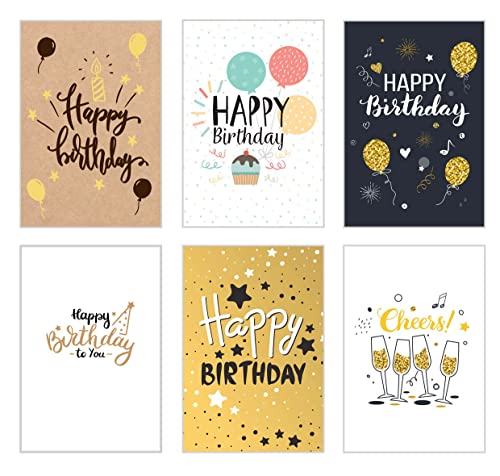 Edition Seidel Set 6 Premium Geburtstagskarten mit Goldprägung und Umschlag. Teils aus Kraftpapier. Happy Birthday Karte Glückwunschkarte zum Geburtstag Mann Frau von Edition Seidel