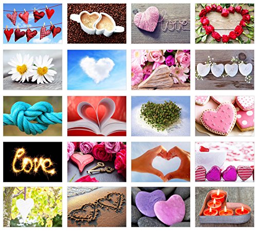 Set 20 Postkarten mit Herz Motiven - Postkarten zur Hochzeit - Geschenkidee - Hochzeitsspiel - Postkarten Liebe - Valentinstag - Geburtstag - Danke von Edition Seidel