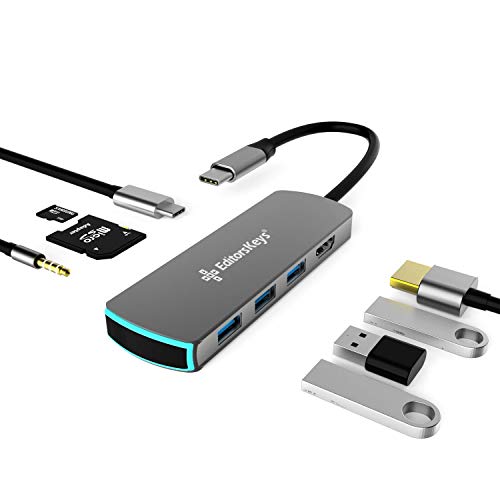 USB-C-Adapter-Hub mit HDMI, USB-3, Audio-Out, MicroSD und SD, 8-in-1-Mikrofon und Multi-Adapter, kompatibel mit Mac, PC und iPad, super schnell, britisches Design von Editors Keys