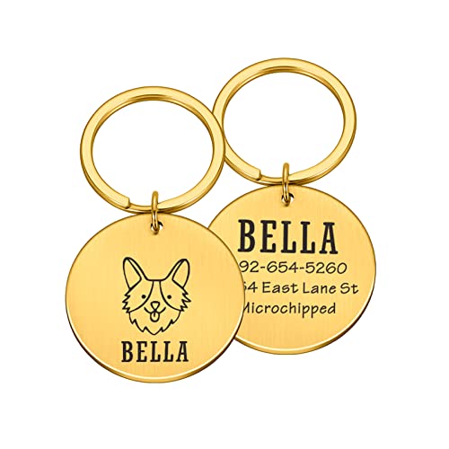 Personalisierte Gravur Haustier Hunde Namensschilder Kundenspezifische Hundemarke Halsband Zubehör Typenschild Anti-Verlust-Anhänger Metall Schlüsselanhänger,Gold,25x25mm von Edlis