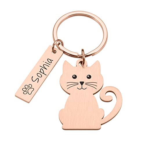 Personalisiertes Haustier, Katzen, Hunde, ID-Tag, graviertes Halsband, Zubehör, neue Welpen-Kätzchen-Tags, individuelle Gravur, Cartoon-Katze, Schlüsselanhänger, Roségold von Edlis