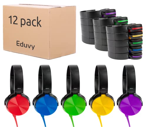Eduvy Bulk Kopfhörer für Klassenzimmer, 12 Stück, kabelgebunden, Schulbedarf für Lehrer, Klassenzimmer-Kopfhörer für Studenten Schulkopfhörer-Set (gemischte Farben) von Eduvy