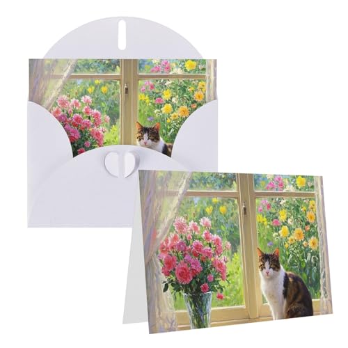 Eekstdbn Grußkarten Katze Fenster Grußkarte mit allen Anlässen Karten Einladung Urlaubskarte Jubiläumskarte von Eekstdbn
