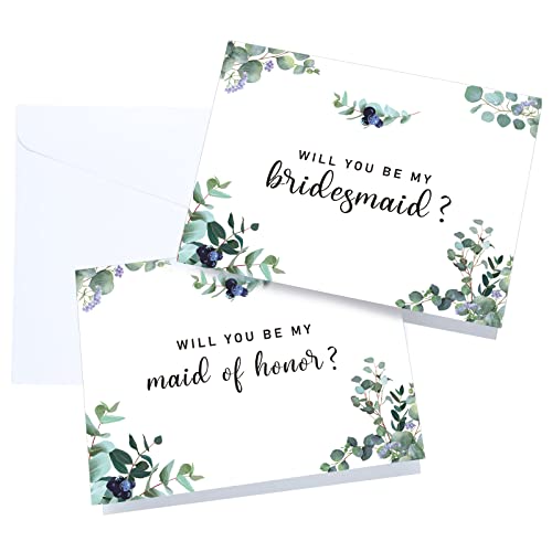 Eersida 10 Packungen Will You Be My Bridesmaid Karten Boho Antragskarten Greenery Maid of Honor Grußkarte Brautjungfer Asking Geschenke mit Umschlägen für Hochzeit Party (Eukalyptus) von Eersida