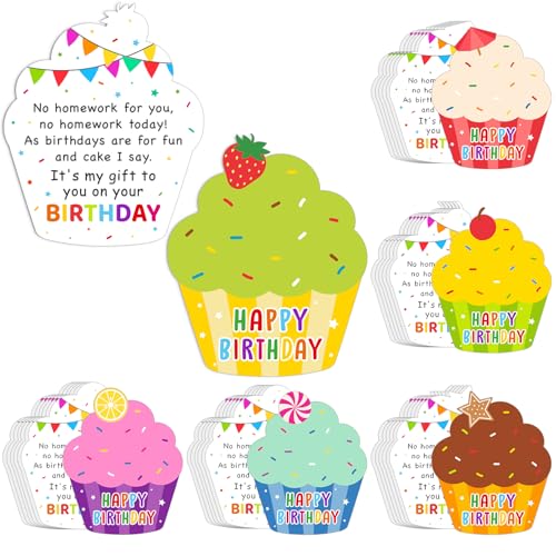 Eersida 36 Stück Hausaufgabenpässe Happy Birthday Karte für Schüler Klassenzimmer Happy Birthday Hausaufgaben-Pässe Auszeichnungen Karte für Schüler Geschenk von Lehrern von Eersida