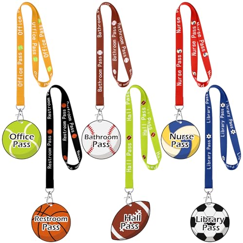 Eersida Schlüsselbänder aus Acryl und Schulausweis, 6-teiliges Set, niedliche Pässe für Schule, Klassenzimmer, Halle, Bibliothek, Toilette, Büro, Krankenschwester, Lehrerbedarf (Sportstil) von Eersida