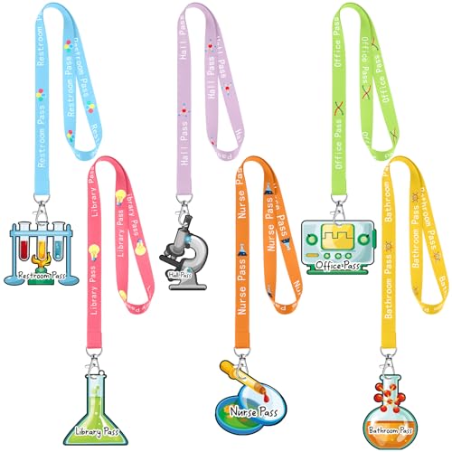 Eersida Schlüsselbänder aus Acryl und Schulausweis, 6-teiliges Set, niedliche Pässe für Schule, Klassenzimmer, Halle, Bibliothek, Toilette, Büro, Krankenschwester, Lehrerbedarf (chemischer Stil) von Eersida