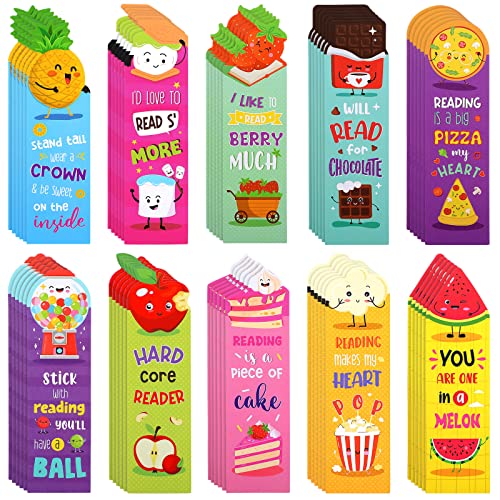 Eersida 60 Stück Scrub and Sniff Scented Bookmarks Kids Fruit Food Theme Sayings Bookmarks Sayings Assorted Cute Scented Gifts for Students Teens Food Lovers, 10 Styles von Eersida