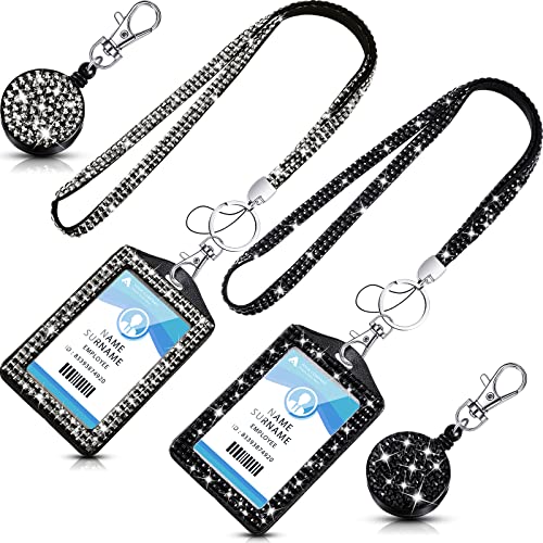 Strass-Schlüsselband für Ausweise, 2 Sets mit Strasssteinen, Ausweishalter, einziehbare Diamant-Schlüsselbänder für Ausweise, Schwarz / Erzgrau Strass-Schlüsselband für Ausweise, 2 Sets mit Strasssteinen, Ausweishalter, einziehbare Diamant-Schlüsselbänder für Ausweise, Schwarz / Erzgrau von Eersida