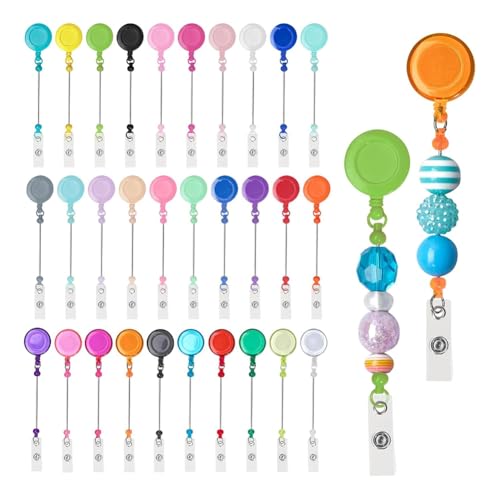 Eeuye 30-Teiliges Set mit Perlmuttartigen Ausweishaltern zum Selbermachen, Robuste, Einziehbare Schlüsselanhänger-Ausweisrollen-Clips, ID-Namensschild-Clip für Büroangestellte von Eeuye