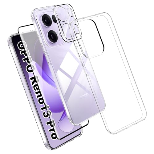 Effcotuo Hülle für Oppo Reno 13 Pro 5G Cover mit 2 Stücke Panzerglas Displayschutzfolie Kamera Schutzfolie Handyhülle Transparent Silikon TPU Schutzhülle Case von Effcotuo