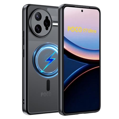Effcotuo Magnetisch Hülle für Xiaomi Poco F7 Ultra Case [Kompatibel mit MagSafe] Vollständiger Kameraschutz, Magnet Handyhülle Case, Stoßfest Dünn Durchscheinende Matt SchutzHülle-Schwarz von Effcotuo