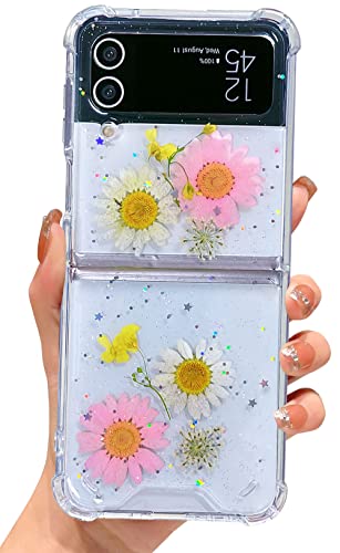 Efitoo Schutzhülle für Samsung Z Flip 3 5G, Blume, transparent mit Design, Glitzer, dünn, funkelnd, langlebig, stoßfest, transparent, Kristall, Sterne, Mond, Abdeckung für Samsung Galaxy Z Flip 3 5G, von Efitoo