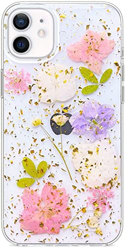 Efitoo Schutzhülle für iPhone 11, gepresste Blume, niedlich, glitzernd, klar, mit Design, weiches Silikon, TPU, Gummi, getrocknet, echte Blumen, ästhetische Hülle für Frauen und Mädchen (funkelnde von Efitoo