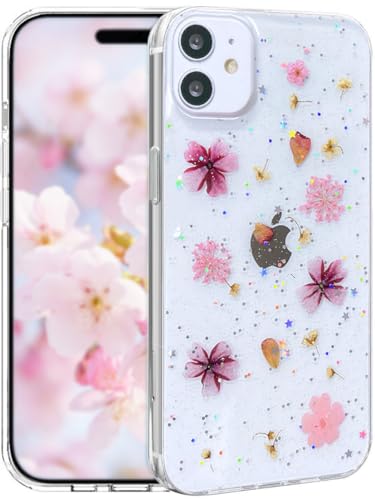Efitoo Schutzhülle für iPhone 11, transparent, Glitzer mit Blumen-Design, echtes getrocknetes, gepresstes Blumenmuster, Kirschblüte, niedlich, weich, schlank, ästhetisch, stoßfest, für Damen, Mädchen Efitoo Schutzhülle für iPhone 11, transparent, Glitzer mit Blumen-Design, echtes getrocknetes, gepresstes Blumenmuster, Kirschblüte, niedlich, weich, schlank, ästhetisch, stoßfest, für Damen, Mädchen von Efitoo