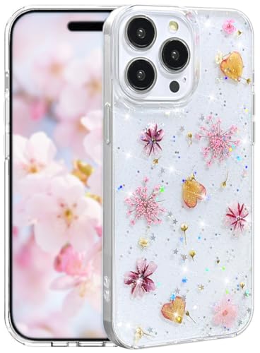 Efitoo Schutzhülle für iPhone 12 / 13 Pro Max, transparent, Glitzer mit Blumen-Design, echtes getrocknetes, gepresstes Blumenmuster, niedlich, weich, schlank, ästhetisch, stoßfest, für Damen, Mädchen Efitoo Schutzhülle für iPhone 12 / 13 Pro Max, transparent, Glitzer mit Blumen-Design, echtes getrocknetes, gepresstes Blumenmuster, niedlich, weich, schlank, ästhetisch, stoßfest, für Damen, Mädchen von Efitoo