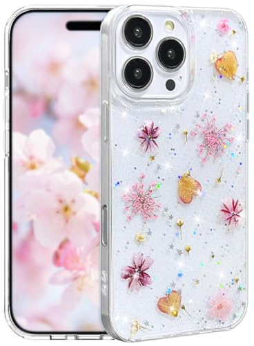 Efitoo Schutzhülle für iPhone 16 Pro Max, transparent, Glitzer mit Blumen-Design, echt, getrocknet, gepresst, Blumenmuster, Kirschblüte, niedlich, weich, schlank, ästhetisch, stoßfest, für Damen Efitoo Schutzhülle für iPhone 16 Pro Max, transparent, Glitzer mit Blumen-Design, echt, getrocknet, gepresst, Blumenmuster, Kirschblüte, niedlich, weich, schlank, ästhetisch, stoßfest, für Damen von Efitoo