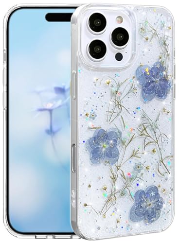 Efitoo Schutzhülle für iPhone 16 Pro Max, transparent, Glitzer mit Blumen-Design, echte getrocknete gepresste Blume/Blumenmuster, niedlich, weich, schlank, ästhetisch, stoßfest, für Damen und Mädchen Efitoo Schutzhülle für iPhone 16 Pro Max, transparent, Glitzer mit Blumen-Design, echte getrocknete gepresste Blume/Blumenmuster, niedlich, weich, schlank, ästhetisch, stoßfest, für Damen und Mädchen von Efitoo