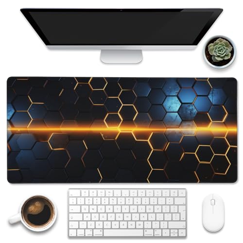 Eflxamz Großes Gaming-Mauspad, goldene Linien, Waben-Technologie, Schreibtischunterlage, erweitertes Computer-Tastatur-Mauspad mit rutschfester Unterseite und genähtem Rand, 89,9 x 40 cm Eflxamz Großes Gaming-Mauspad, goldene Linien, Waben-Technologie, Schreibtischunterlage, erweitertes Computer-Tastatur-Mauspad mit rutschfester Unterseite und genähtem Rand, 89,9 x 40 cm von Eflxamz