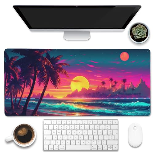 Eflxamz Schreibtischunterlage, Science-Fiction-Strand-Sonnenuntergang, Neon-Design, großes Gaming-Mauspad, erweiterte große Computer-Tastatur, Mauspad mit rutschfester Unterseite und genähtem Rand Eflxamz Schreibtischunterlage, Science-Fiction-Strand-Sonnenuntergang, Neon-Design, großes Gaming-Mauspad, erweiterte große Computer-Tastatur, Mauspad mit rutschfester Unterseite und genähtem Rand von Eflxamz