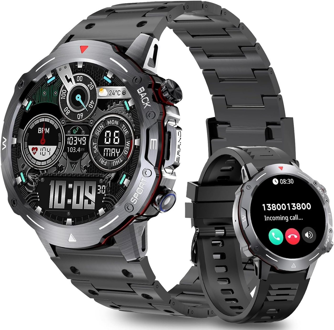 Efolen J-012 Smartwatch (1,4 Zoll, Andriod iOS), Smartwatch: Telefon, Herzfrequenz, Schlaf - IP67, 300mAh von Efolen