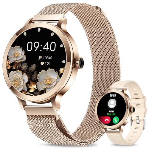 Efolen Smartwatch Damen mit Telefonfunktion, 1.1" Touchscreen Smart Watch, Armbanduhr mit 110+Sportmodi Pulsuhr SpO2 Schlafmonitor Menstruationszyklus,Fitness Tracker IP68 für Android iOS Rosegold von Efolen