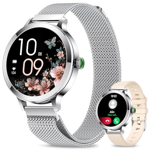 Efolen Smartwatch Damen mit Telefonfunktion, 1.1" Zoll Touchscreen Smart Watch, Armbanduhr mit 110+Sportmodi Pulsuhr SpO2 Menstruation Schlafmonitor,Fitness Tracker IP68 für Android iOS Silber von Efolen