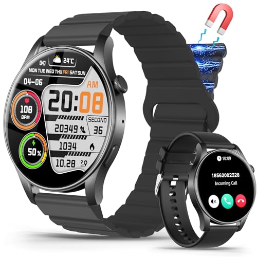 Smart Watches for Men Women (Answer/Make Call), 1.43" AMOLED Always On Display SmartWatch for Android iOS, IP67 Waterproof 120+ Sports Modes FitnessTracker, Valentines Day Gifts for Him/Her, Black von Efolen