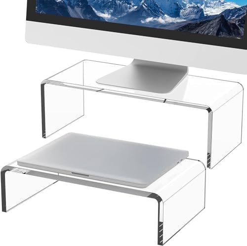 Egchi Doppelter Monitorständer aus Acryl, verschiedene Größen, klarer Monitor-Erhöhung und Laptop-Ständer für Schreibtisch, Schreibtisch-Organizer, Laptop-Erhöhung von Egchi