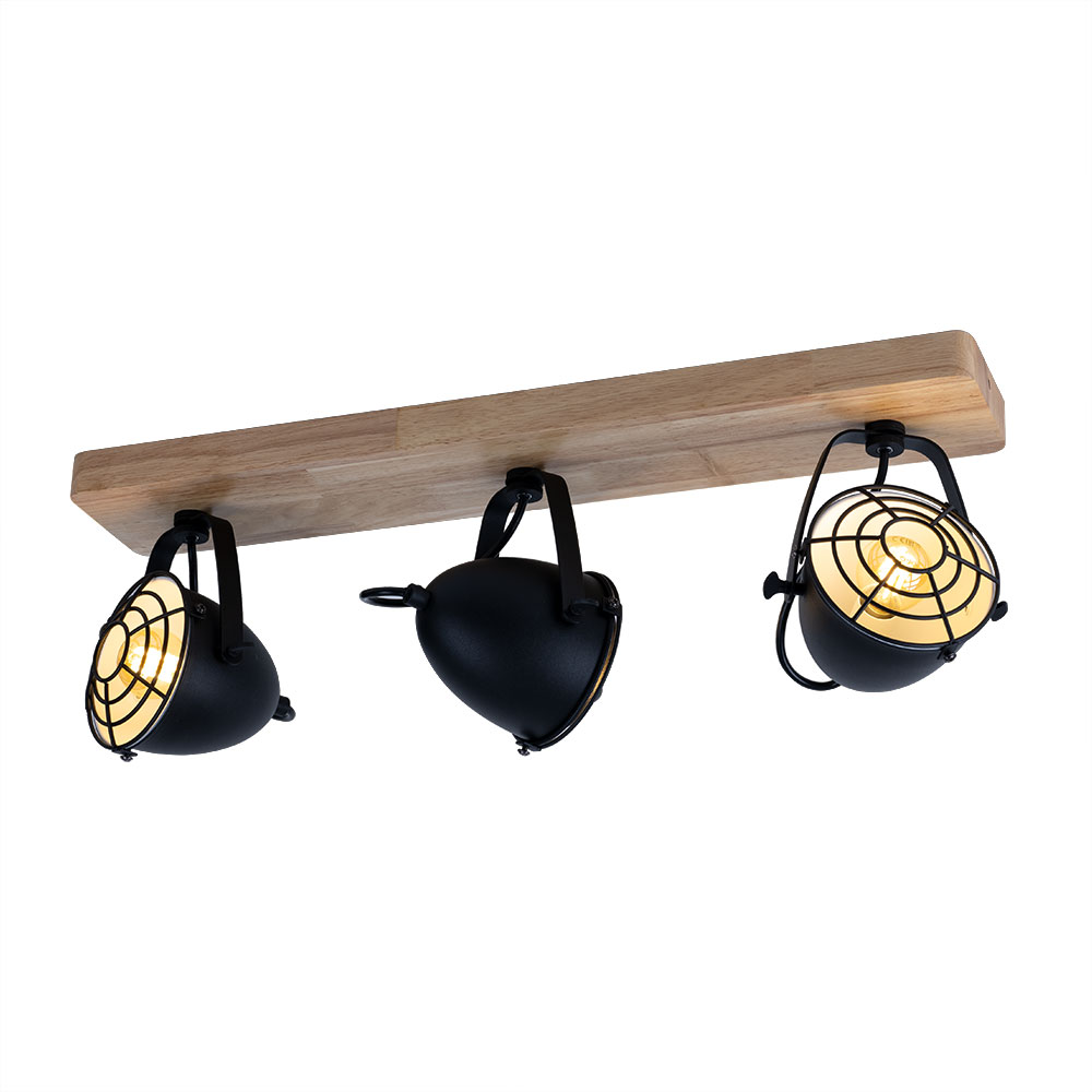 Deckenlampe, Metall Holz, schwarz, Spots verstellbar, L 59 cm von Eglo