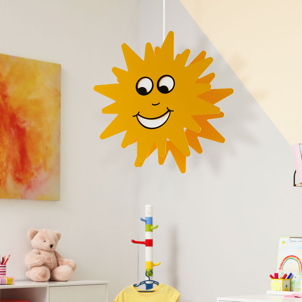 Hängeleuchte, Kinder, Sonnen-Design, Holz, gelb, D 38 cm von Eglo