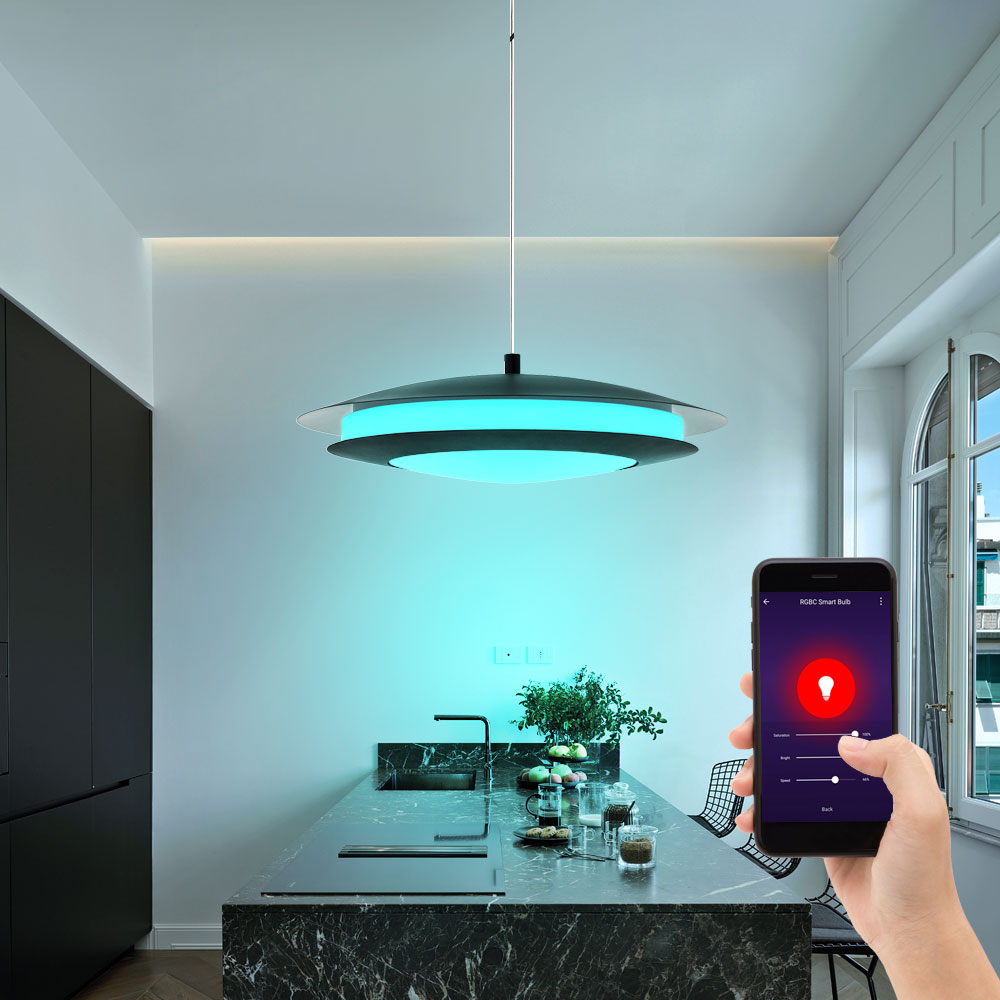 RGB LED Hängeleuchte, Stahl, schwarz weiß, Smart Home, CCT von Eglo