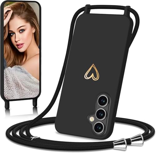 Eherui Handykette für Samsung Galaxy S24 FE 5G Hülle mit Band,Design Gold Herz,Dünn Stoßfeste SchutzHülle,mit Abnehmbar Kordel zum Umhängen Liquid Silikon Case Handyhülle für Samsung S24 FE,Schwarz Eherui Handykette für Samsung Galaxy S24 FE 5G Hülle mit Band,Design Gold Herz,Dünn Stoßfeste SchutzHülle,mit Abnehmbar Kordel zum Umhängen Liquid Silikon Case Handyhülle für Samsung S24 FE,Schwarz von Eherui